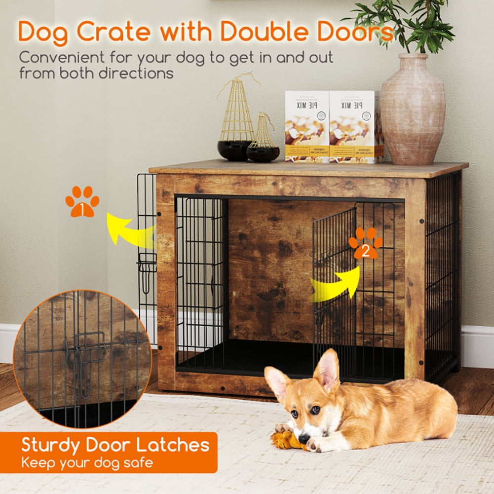Yardi Yarda Dog Crate Furniture with Cushion and Double Doors for Small/Medium Dogs-33 Inches