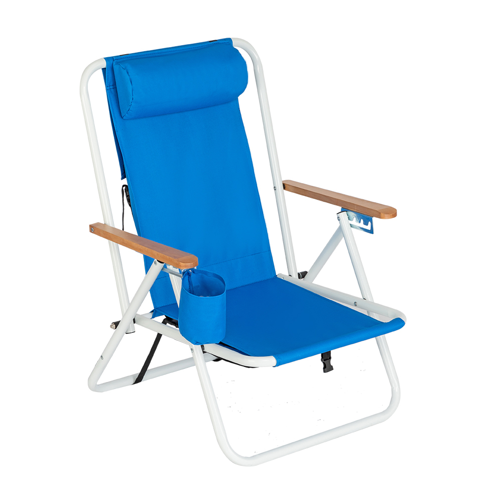 Outdoor Chairs for Beach, Folding Backpack Beach Lounge Chairs with Cup Holder&Adjustable Headrest, Portable Reclining Beach Chair, Lounge Chair for Camping, Fishing, Picnic, Patio, Pool, Blue, W9197 - image 4 of 13