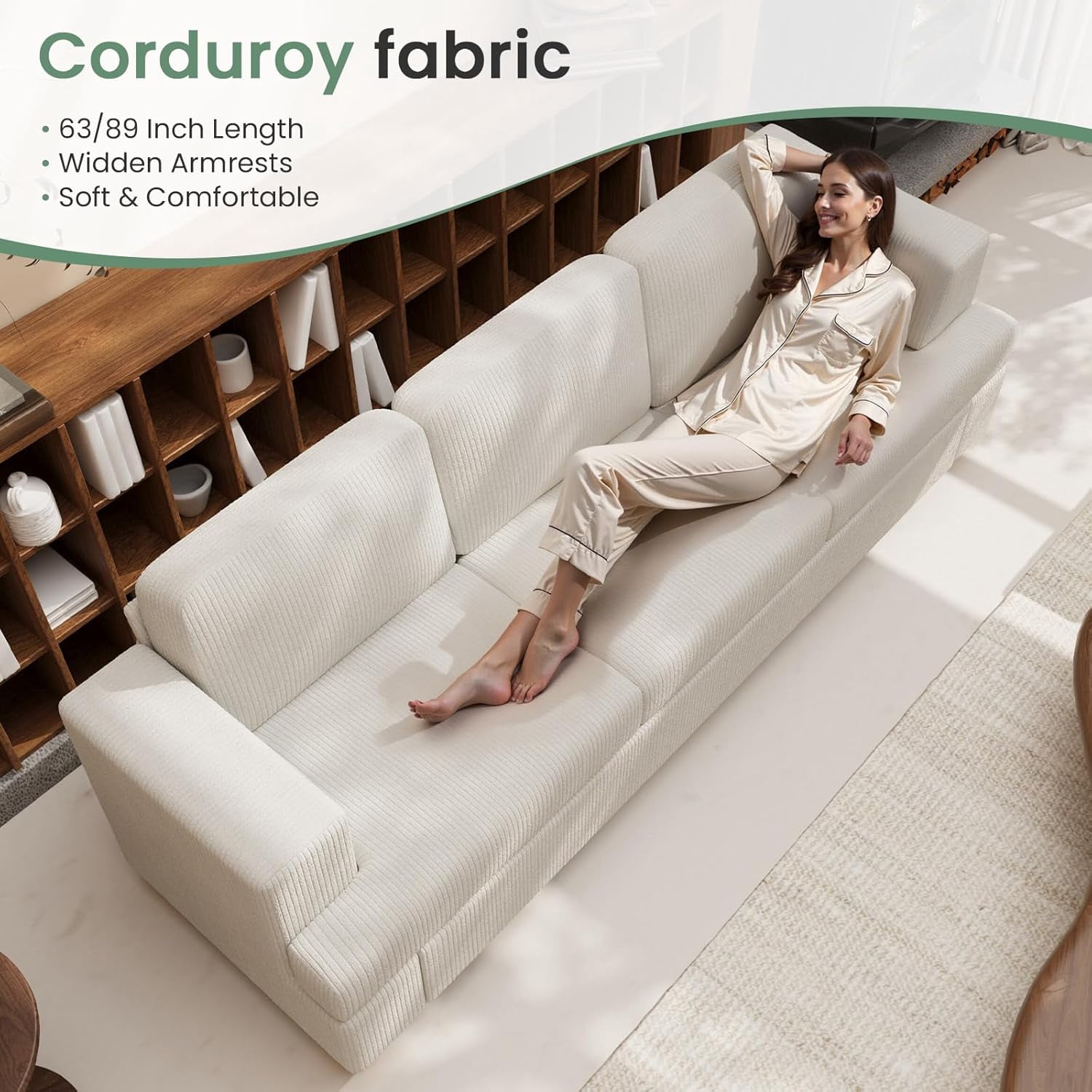 YOUDENOVA 2 Piece Set Comfy Sofa Couch, 3 Seater & Loveseat Sofa with Deep Seats, Modern Sleeper Couch for Living Room,Beige