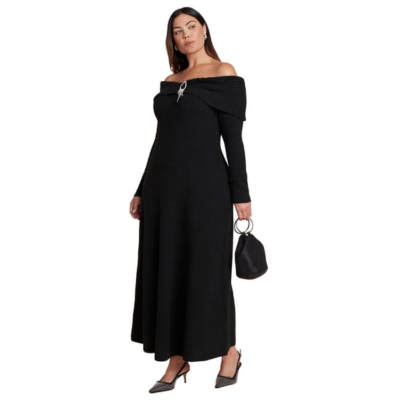ELOQUII Women's Plus Size Brooch Sweater Dress