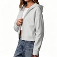 thumbnail image 6 of Women Cropped Zip Up Hooded Jacket, Solid Color Long Sleeve Drop Shoulder Casual Outerwear Layering Coat S‑XXL Gray XL(XL), 6 of 9