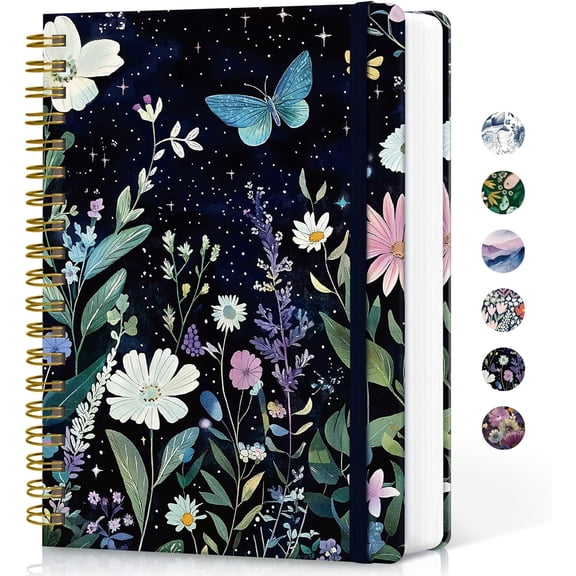 AP Lined Spiral Notebook Journal for Work,300 Pages Thick B5 (7.1"x10") College Ruled Journal for Women & Writing, Hardcover Notebook for Note Taking, Perfect for Office Home School, Celestial Garden