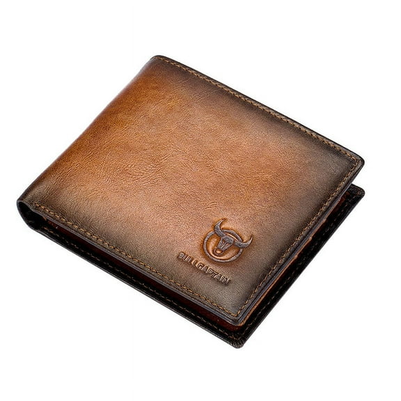 RFID Men's Leather Anti-Theft Brush Wallet Double Ultra-Thin Short Wallet Multi-Card Position ID Bag (Brown)