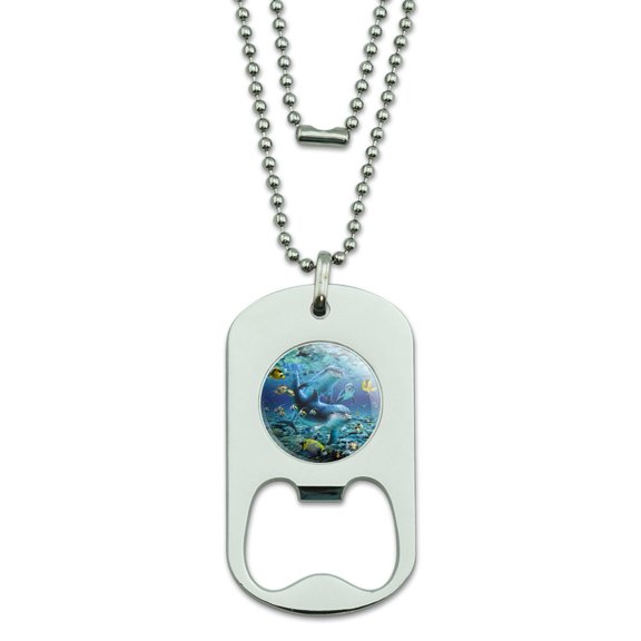 Coral Reef Diving Dolphin Pals Diving Military Dog Tag Bottle Opener Pendant