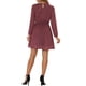 thumbnail image 3 of Vestido de fiesta de mujer Inspire Chic con escote en V, mangas largas, falda acampanada y línea A, color rojo vino, 3 of 6