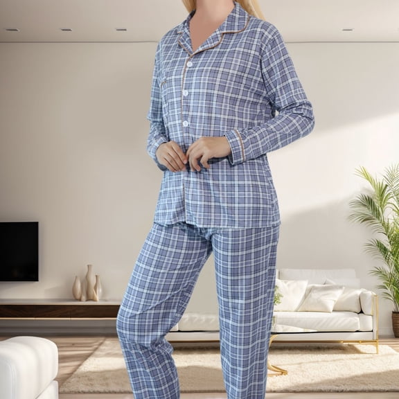 FASHOFT Womens Plaid Pajama Sets Button Down Pjs Sets Soft Long Sleeve Sleepwear Button Up Loungewear with Pockets Purple L