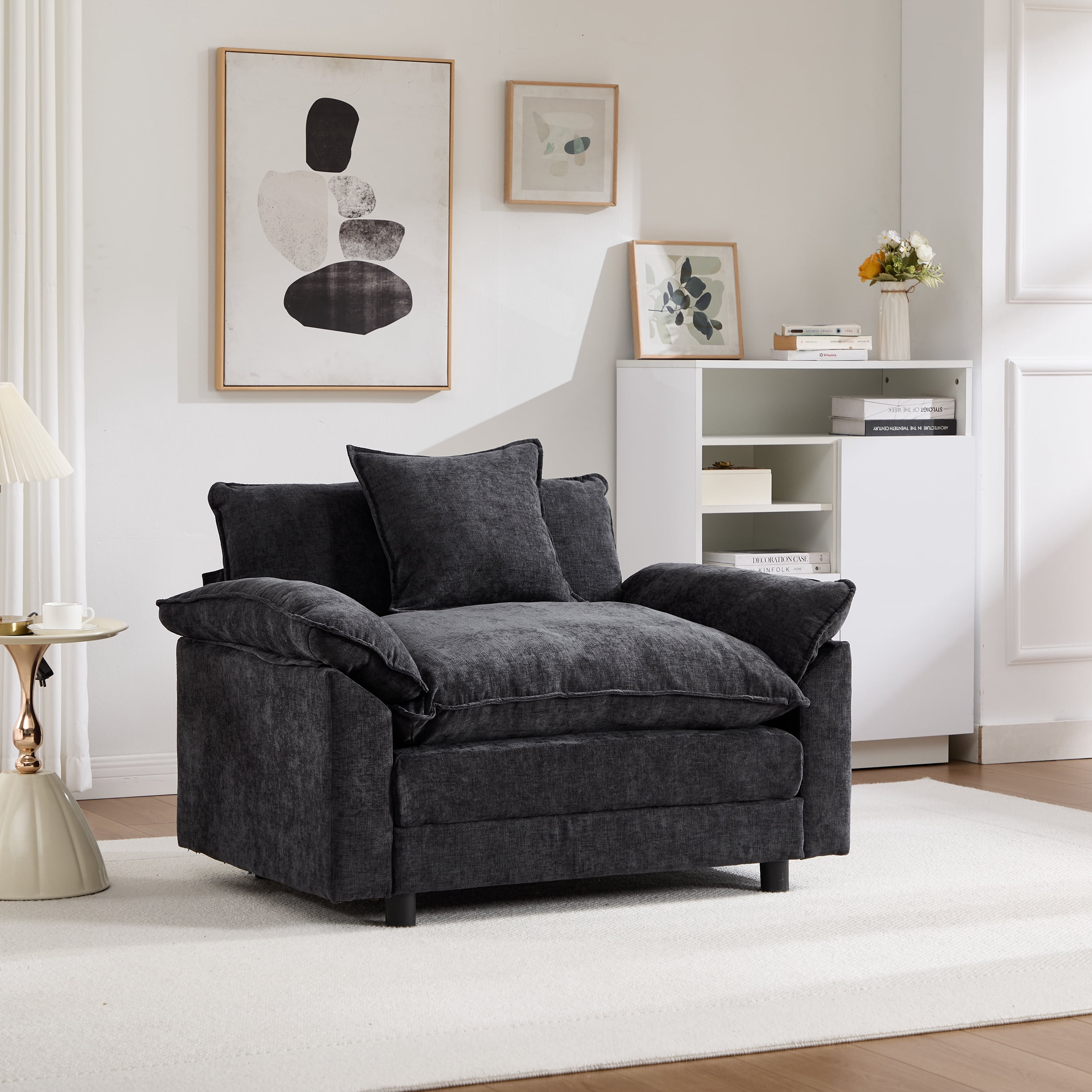 44.5" Accent Chair with Ottoman Club Chair Chenille Upholstered Armchair