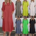 thumbnail image 1 of Gspmoly Robes pour Femmes Grande Taille, Mode Femmes Été Décontracté Uni Col en V Manches Courtes Longue Robe Robes de Soirée pour Femmes Offres, 1 of 6