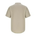 thumbnail image 3 of Men's casual henley shirt linen short sleeves turn-up collar shirt beach summer light top, 3 of 5