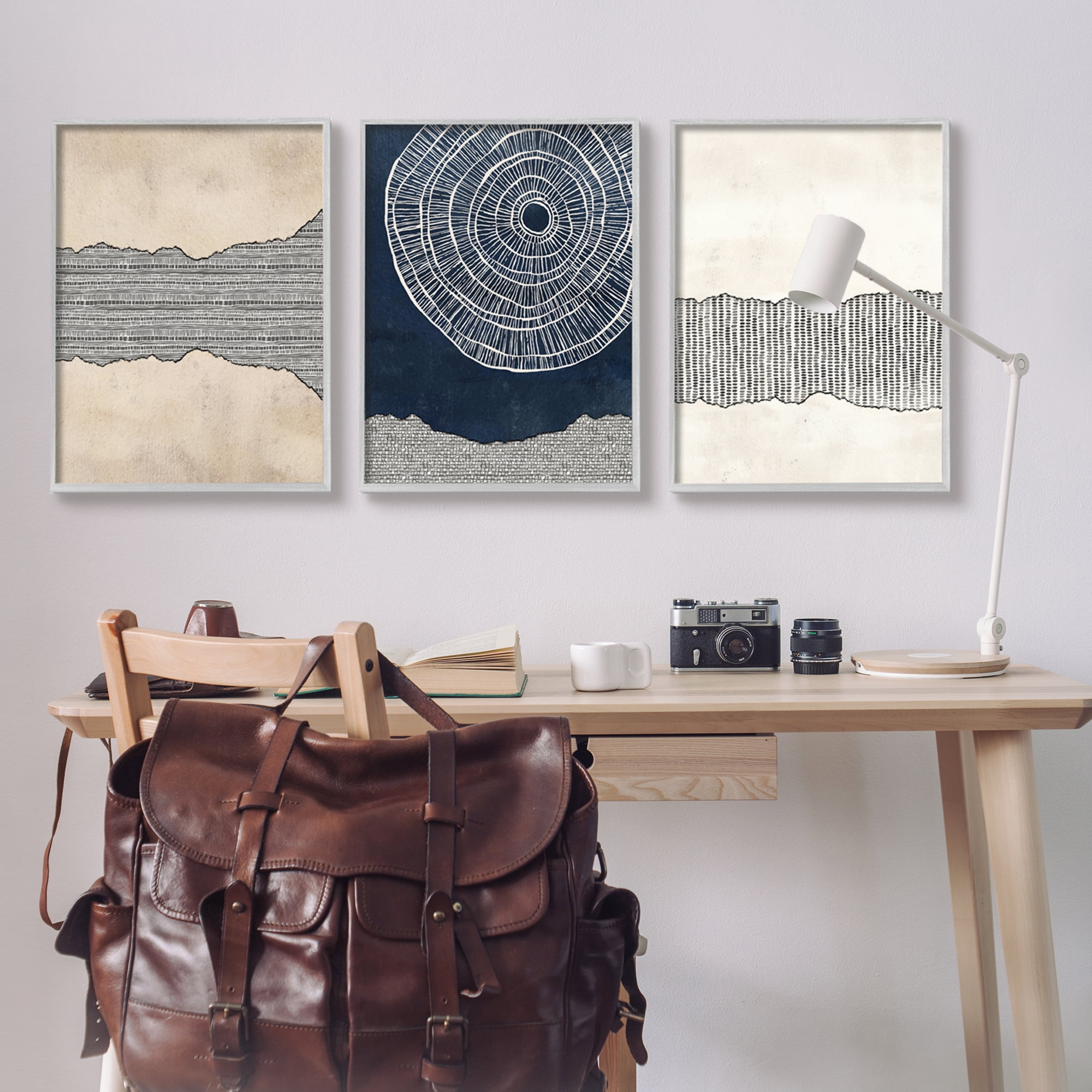 Stupell Industries Boho Muted Fractals Abstract Painting Gray Framed Art Print Wall Art, 24 x 30, Set of 3