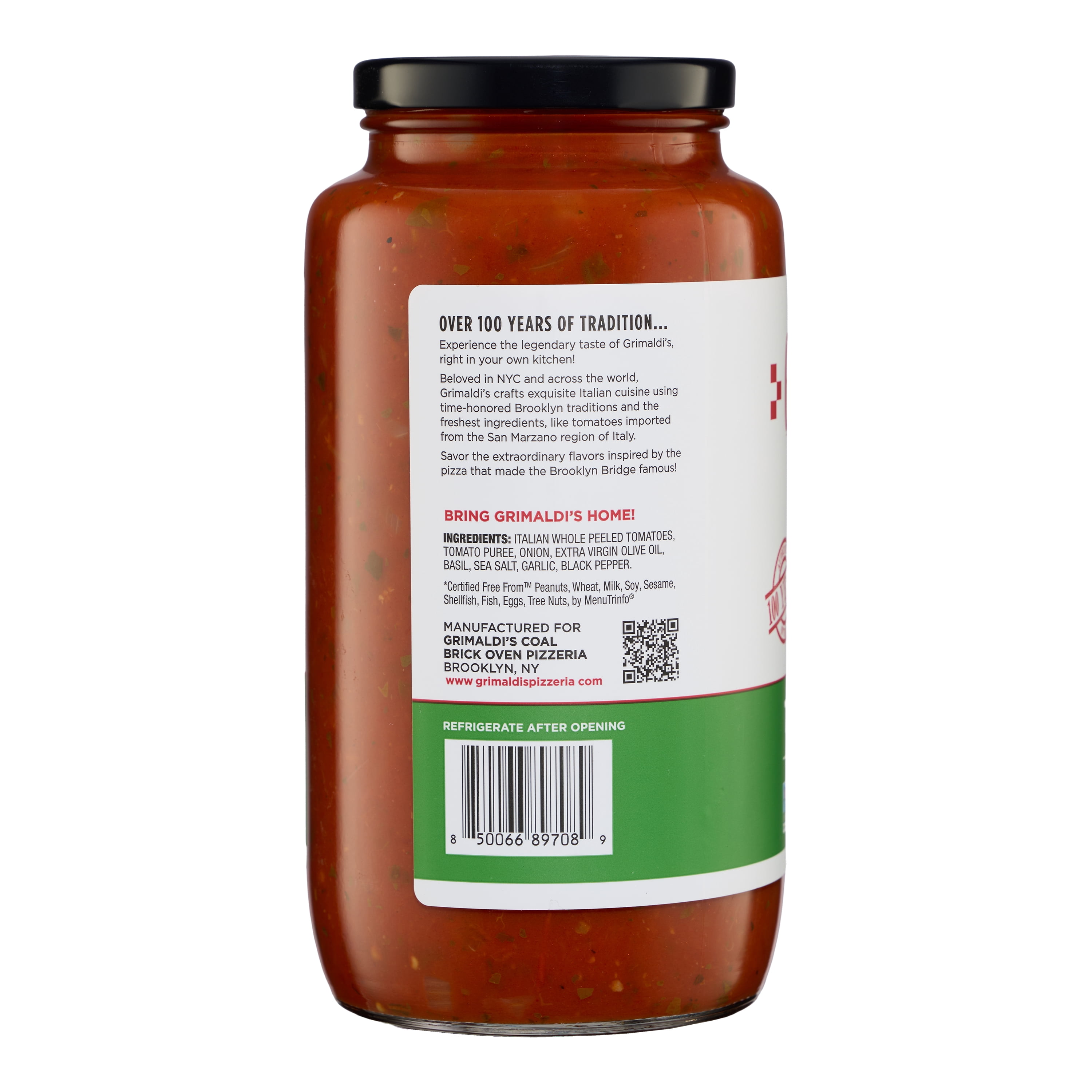 Grimaldi's Tomato Basil Pasta Sauce 32oz Jar, Non-GMO, Gluten-Free, Kosher