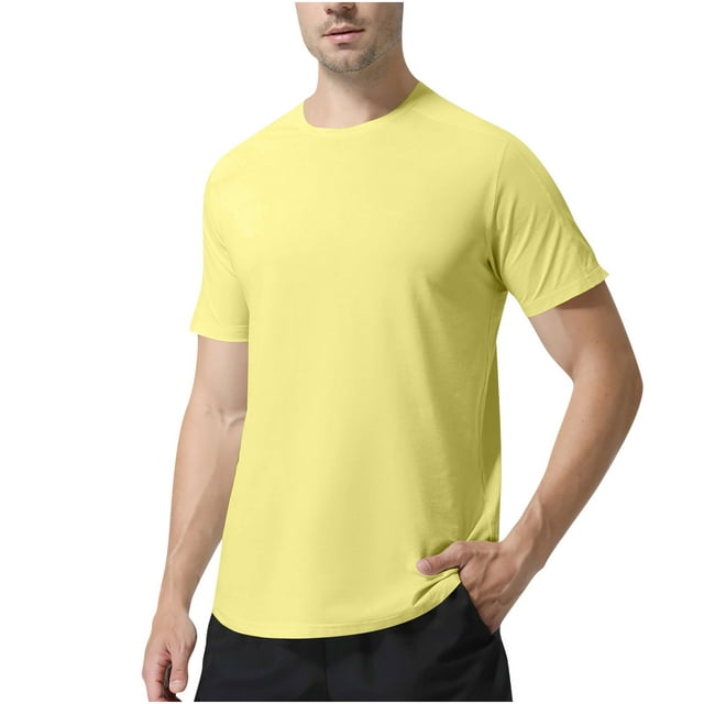 Chemises Sport Élastiques Respirantes pour Hommes Couleur Unie Manches Courtes Col Rond