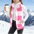 thumbnail image 5 of GiLiling Girls Plaid Fleece Vest Fuzzy Sleeveless Cardigan Fuzzy Sherpa Outerwear Casual Fluffy Jacket Open Front Warm Clothes (Pink, 11-12 Years), 5 of 6