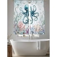 thumbnail image 5 of Teal Octopus Coastal Sheer Curtains 63 Inch Length 2 Panels Set, Summer Beach Ocean Coral Nautical Voile Window Treatment Rod Pocket Curtains Sheers Drapes for Bedroom/Living Room/Kitchen 52x"63"x2, 5 of 7