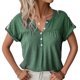 thumbnail image 1 of Blusa de manga corta con botones y cuello en V, diseño plisado, color puro, informal, para mujer, Top de verano para oficina, compras diarias, verde, XXL, 1 of 6