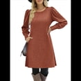thumbnail image 2 of Vestido de Punto para Mujer con Mangas Abullonadas, Cuello Redondo, Informal, para Otoño e Invierno Rojo Ladrillo XXL, 2 of 6