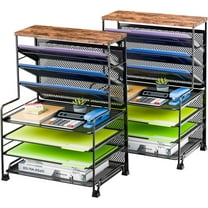 8 Tier Desk File Organizer, 2 Pack Letter Tray Paper Organizer, Mesh Desk Accessories File Folder for Office, Home or School, Black