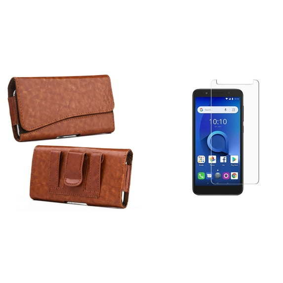 Bemz Accessory Bundle for Samsung Galaxy Note 9 - Executive PU Leather Holster Card Slot Carrying Case (Brown) with Tempered Glass Screen Protector and Atom Cloth