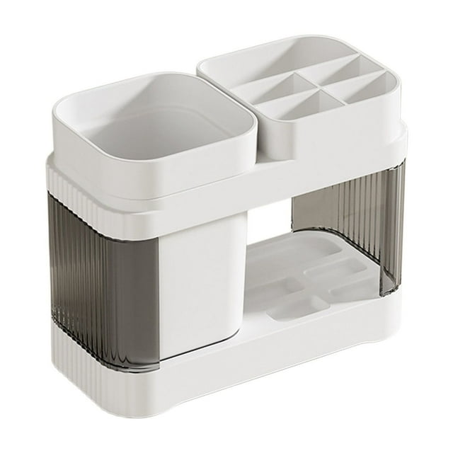 YIMWNYI Plastic Storage Cabinet Toothbrush Holder Bathroom Organizer Plastic Bathroom Storage Rack Multi-compartment Tooth Cup Storage Drying Design Compact Size for Bathroom & Travel Use