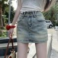 thumbnail image 6 of MIXUE Skirts For Women Summer Solid Color High Waist A Line Casual Mini Denim Skirt Workwear,Blue,XL, 6 of 6