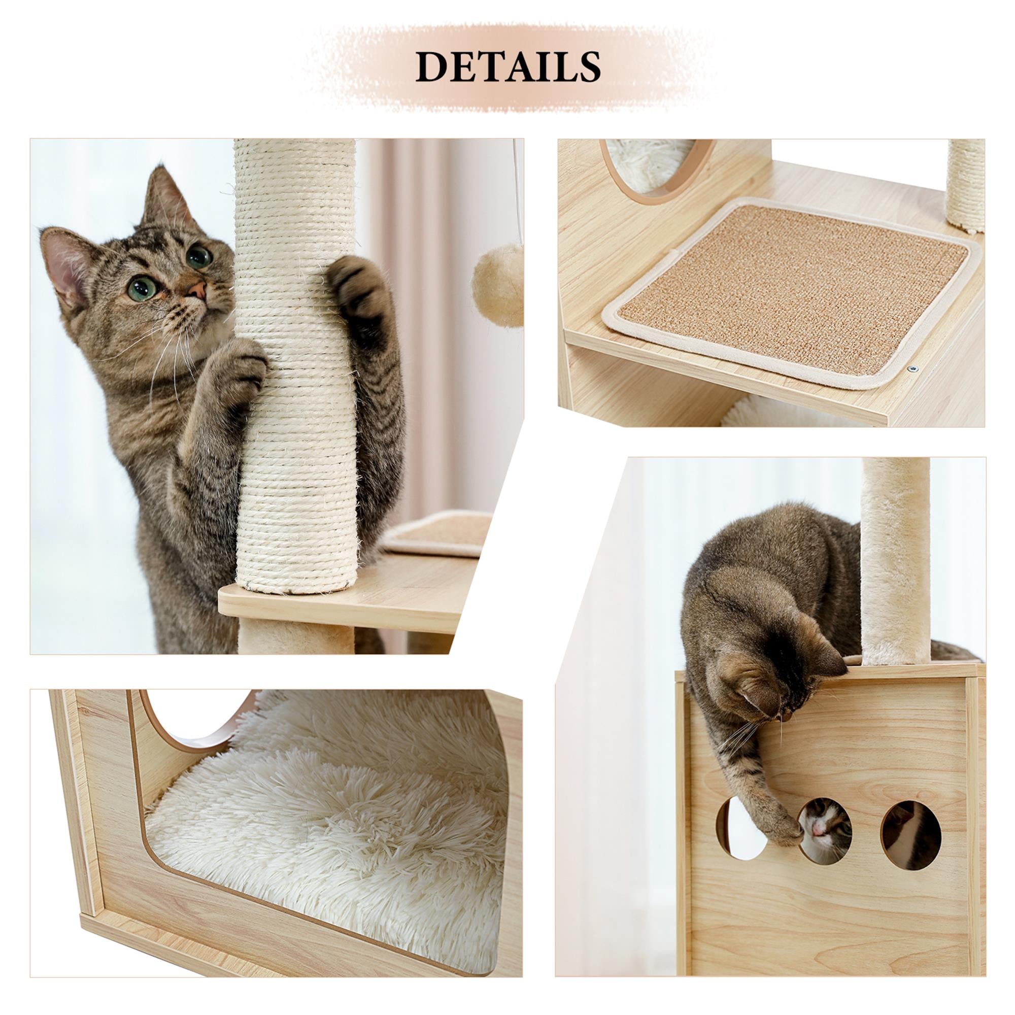 resenkos 51" Cat Tower for Large Cats Modern Wooden Cat Tree Multi-Level Cat Tree Tower Cat Sky Castle with Cozy Cat Condos, Beige