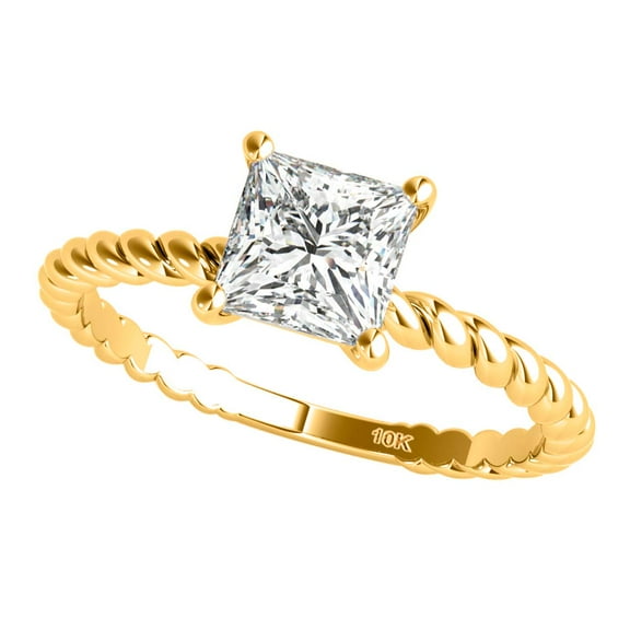1.50 Ctw Princess Cut Lab-Grown Diamond Solitaire Ring in 10K White, Rose, and Yellow Gold for Women