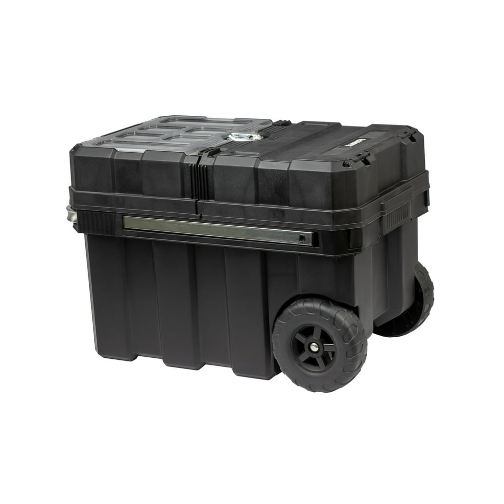 HART 24in Rolling Tool Box, Resin Tool Storage, Black with Blue