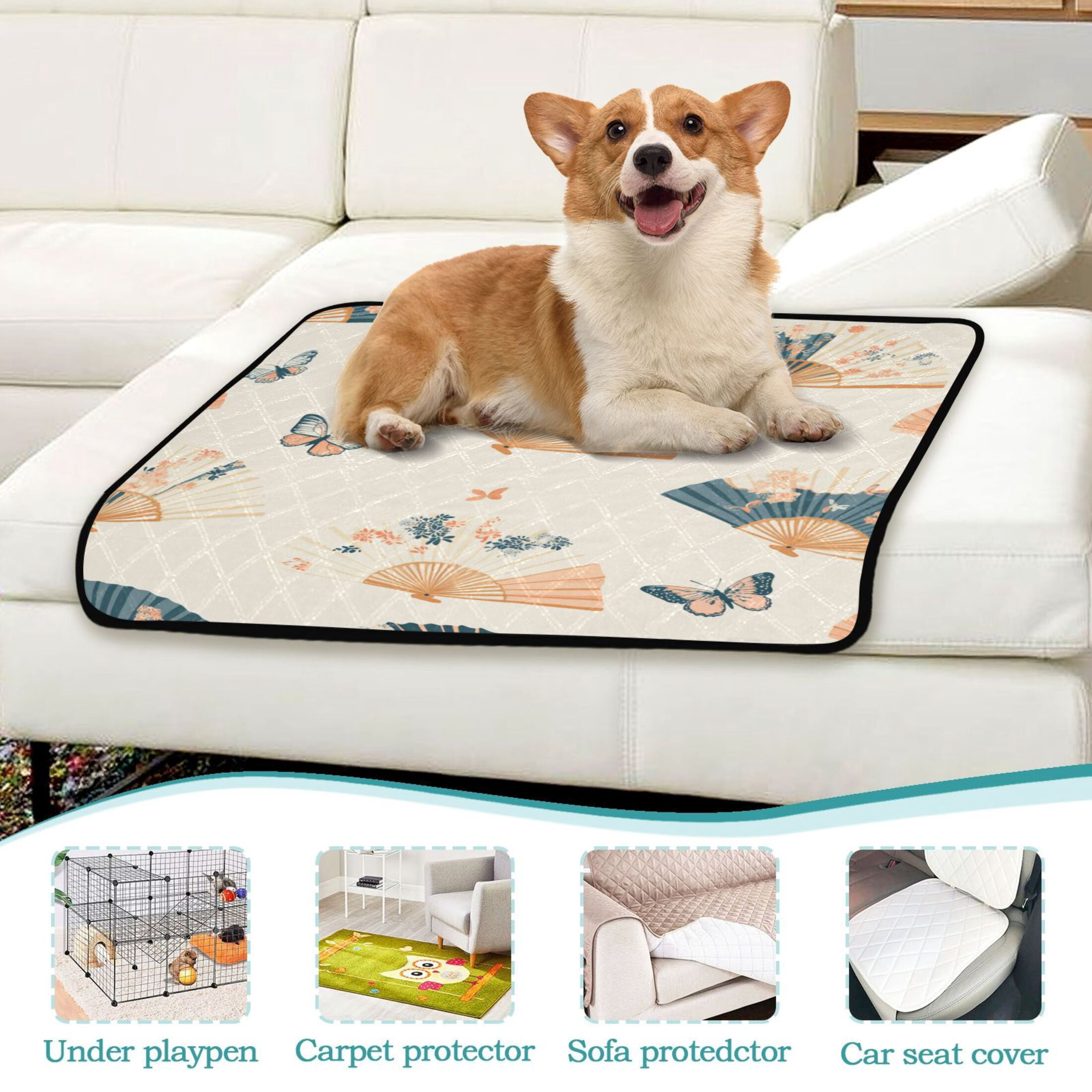 Washable Pet Pee Pads with Super Absorbent Reusable Training Pads for Dogs & Cats Chinese Fans Pattern