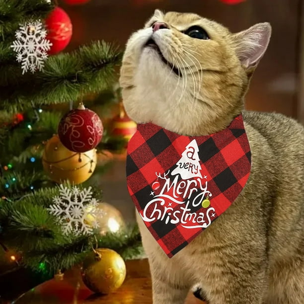 Pet Christmas Classic Tartan Plaid Dog Bandana Dog Scarf Geometric Merry Christmas Pet Costume For Small Medium Large Dogs Cats Pet