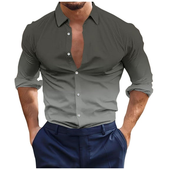 YFNNUP Men's Muscle Dress Shirts Solid Long Sleeve Business Casual Button Down Shirt Slim Fit Stretch Athletic Fit Shirt