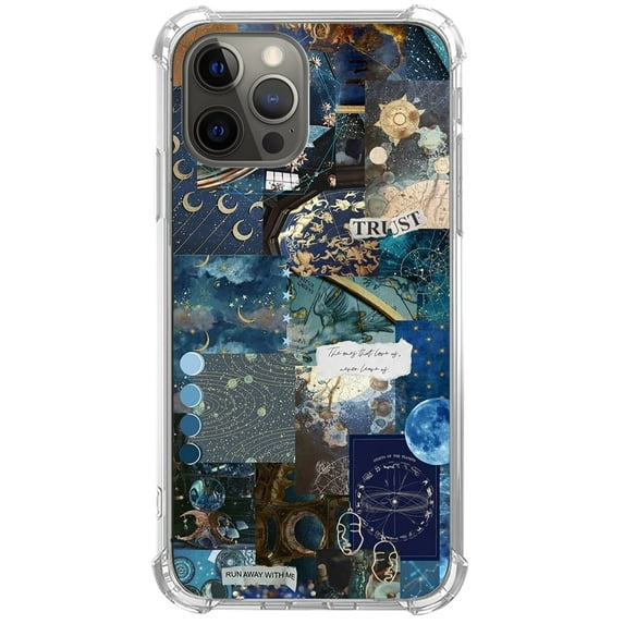 Celestial Collage Case Compatible with iPhone 14 Pro,Unique Art Design TPU Shock-proof Full Cover