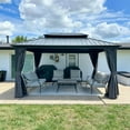 thumbnail image 1 of PURPLE LEAF Pavillon à Toit Rigide Permanent 10 Pieds x 14 Pieds, Cadre en Aluminium, avec Double Toit en Acier Galvanisé, Résistant aux UV pour Cour, Terrasse, Pelouse et Jardin, Moustiquaire et Rideaux Inclus - Gris, 1 of 12