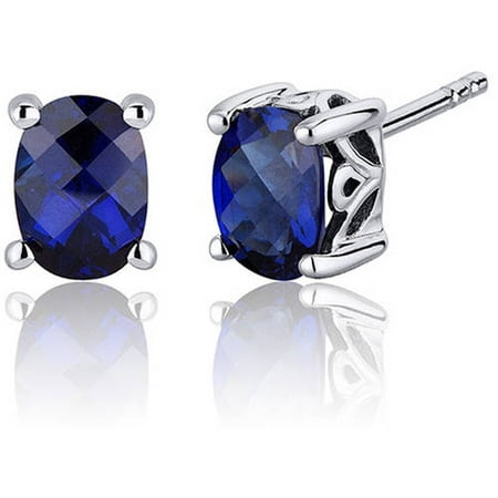 2.00 Carat T.G.W. Oval-Cut Sapphire Rhodium over Sterling Silver Stud Earrings