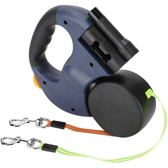 Retractable 3m Leather Double Dog Leash, Blue