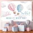 thumbnail image 3 of 6x4FT Hot Air Balloon Gender Reveal Backdrop Pink Blue Hot Air Balloon He or She Photography Background Adventure Awaits Boy or Girl Gender Reveal Party Decorations Banner Photo Booth Props, 3 of 6