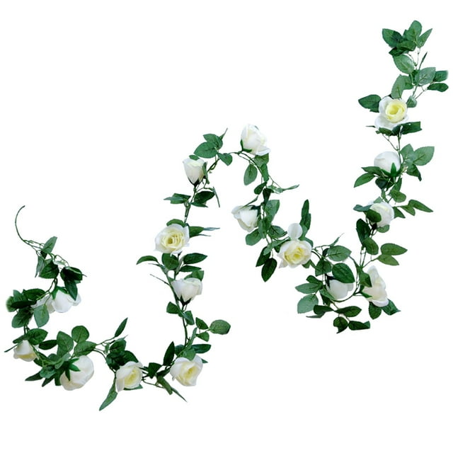 CIMAXIC wedding 2.2m Artificial Flower String Garlands Wedding 16 Heads Rose Vines Rattan for Valentine's Day Home Party Balcony Table Decorations (Ivory),86.61"X2.36"X2.36"