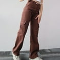 thumbnail image 3 of Women Pants with Multiple Pockets Relaxed Fit Straight Wide Leg Mid Waist Casual Streetwear Trousers Brownish Red M, 3 of 5