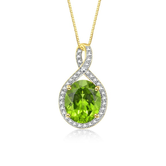 RYLOS Necklace Yellow Gold 14K Halo Designer Necklace Gemstone & Diamonds Pendant with 18" Chain 12X10MM Peridot August Birthstone Womens Jewelry Gold Necklace