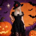thumbnail image 5 of Wiywef Halloween Witch Hat with Rose Gothic Lace Pointed Cap for Women, 5 of 7