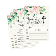 50 Floral Religious Invitations, Confirmation, Holy Communion, Baptism, Christening, Baby Dedication or Blessing, Reconciliation, 1st First Communion Invites, Easter Party Invitation Cards