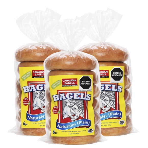 3 Pack Canadian Bagels Natural 6pz 800gr (3paq con 6pz c/u)
