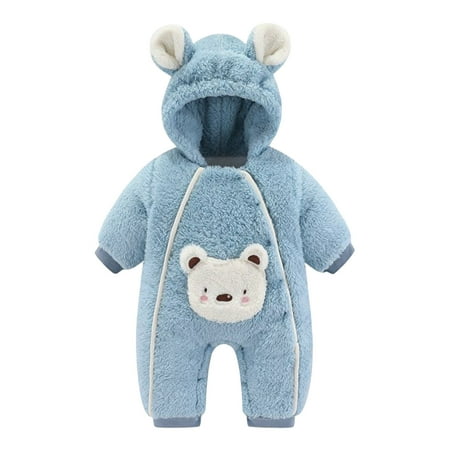 

Bjutir Toddler Boys Girls Bodysuits One-Pieces Winter Long Sleeve Jumpsuit Outwear Warm Outwear Clothes Blue 3-6 Months