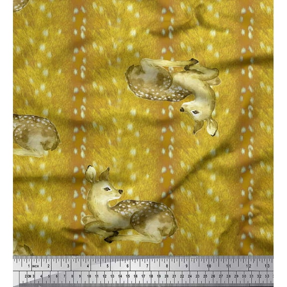 Soimoi Green Cotton Duck Fabric Deer Animal Skin Printed Craft Fabric by The Yard 44 Inch Wide