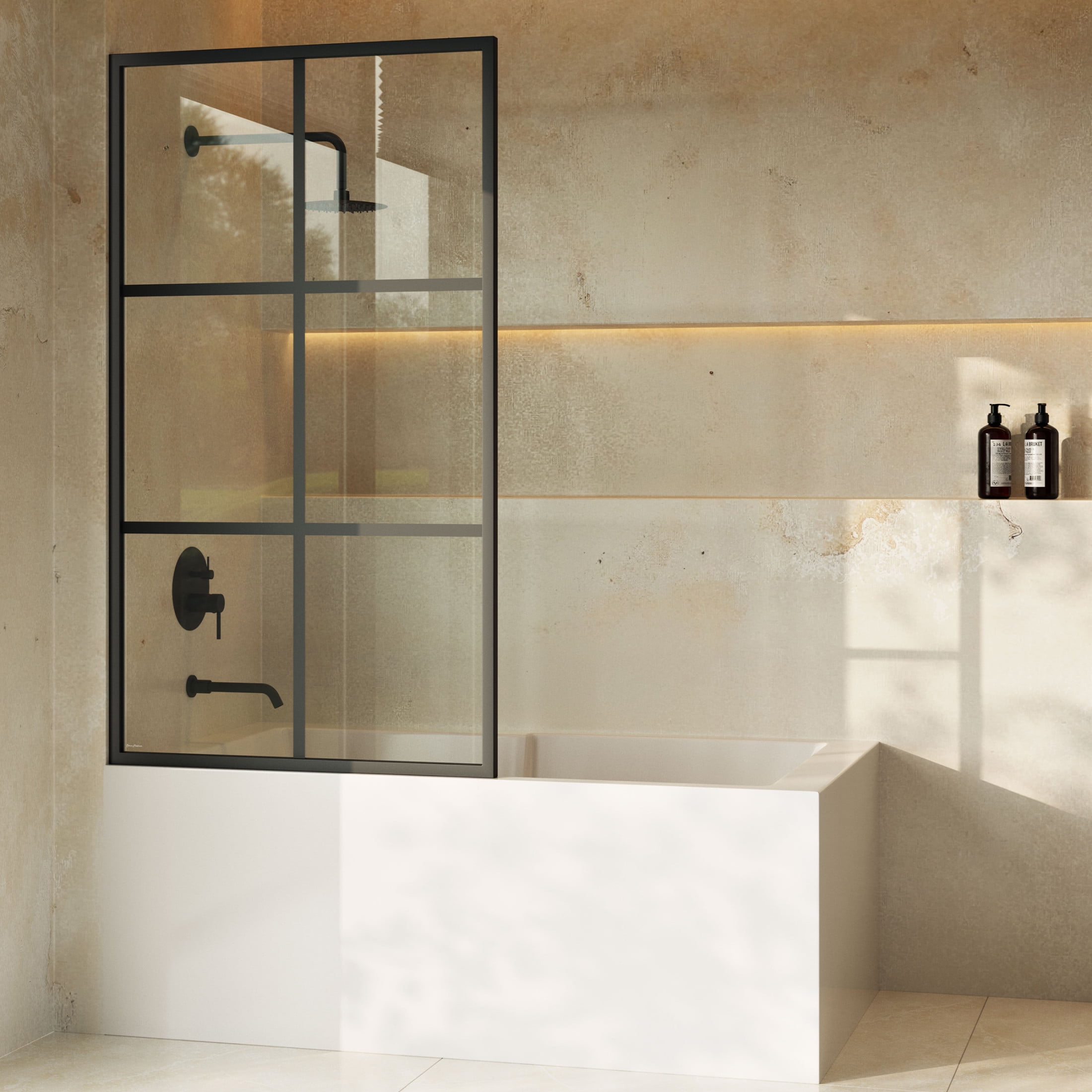 Virage 34 x 58 Framed Fixed 3/8 in. (10mm) Clear Tempered Glass Tub Door with Black Matte Frame