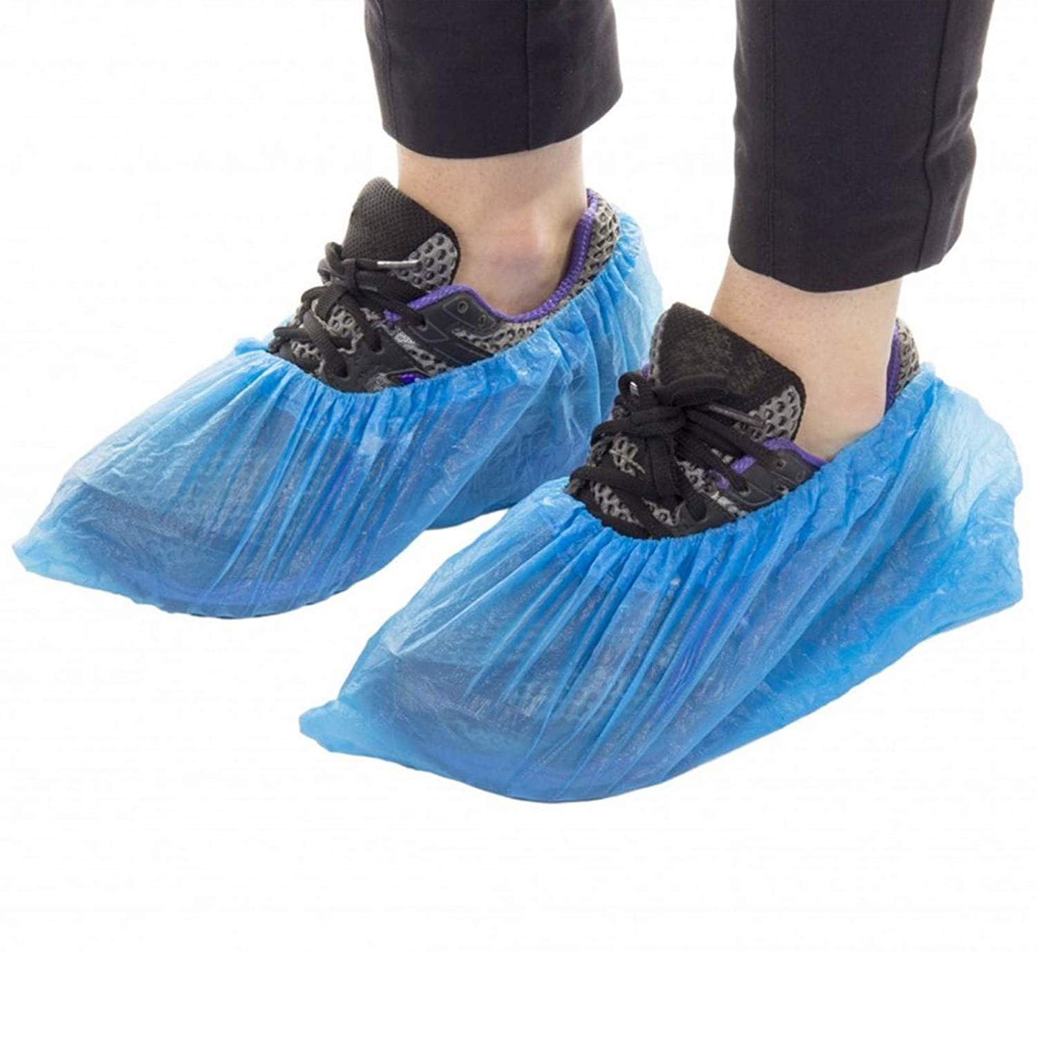 100Pcs 50 Pairs Reusable Disposable Shoe Covers Unisex Rain Boot Covers Non Slip Rain Shoes-Blue 