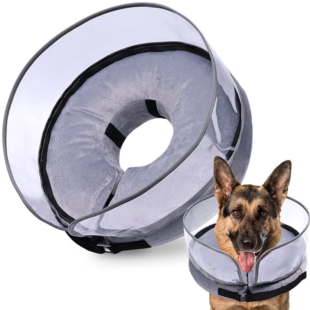 Fairnull Soft Fabric Inflatable Dog Cone Collar Adjustable Buckle for Pet Recovery After Surgery - Comfortable Pet Collar