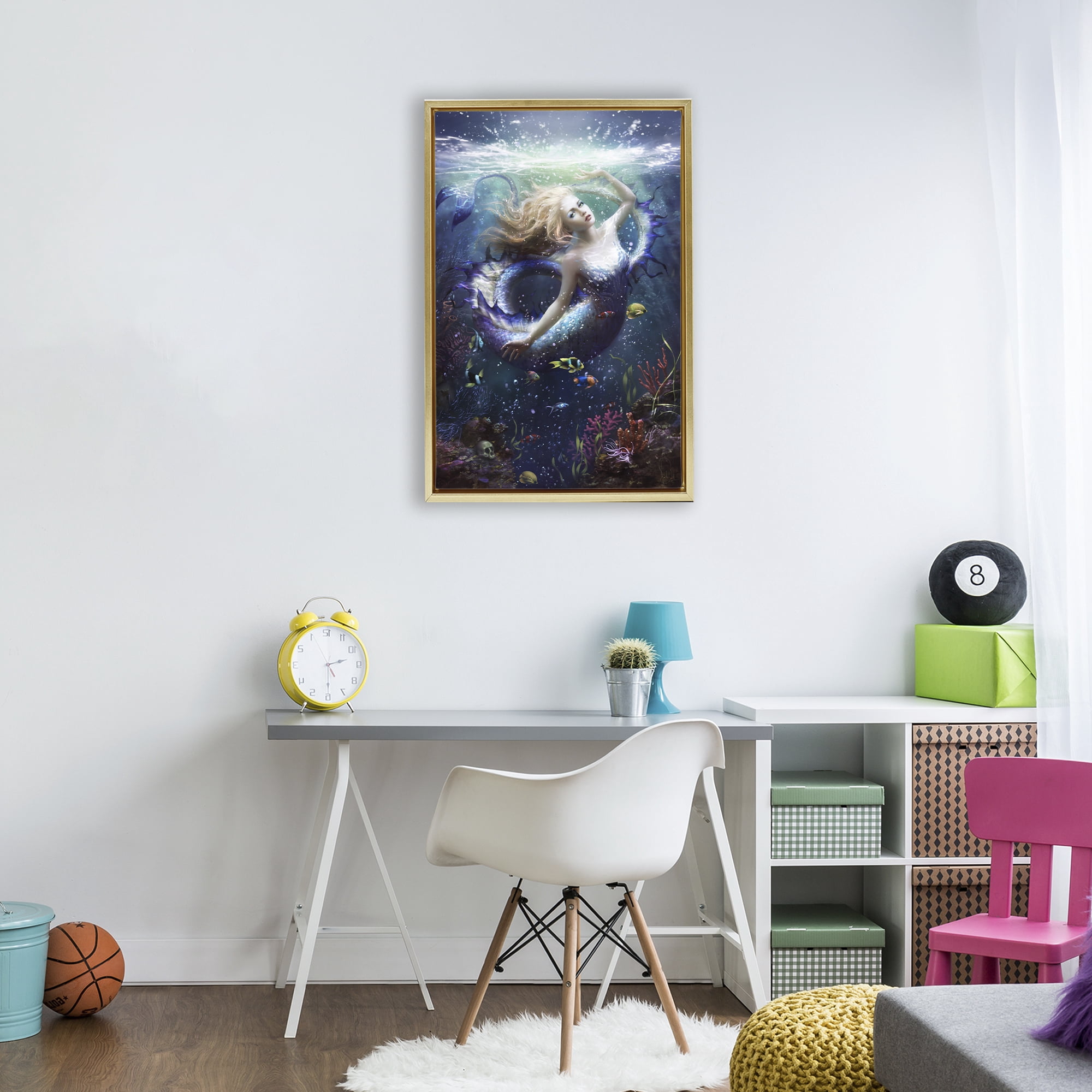 Stupell Industries Deep Sea Mermaid Gold Framed Floater Canvas Wall Art, design by Melanie Delon