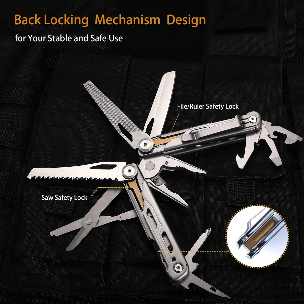 Maerd P6 Pocket Multitool with Foldable Self-Locking, 440A Stainless Steel Heavy Duty Multi tools, Outdoorsman Survival Camping EDC Multitools with Belt Clip