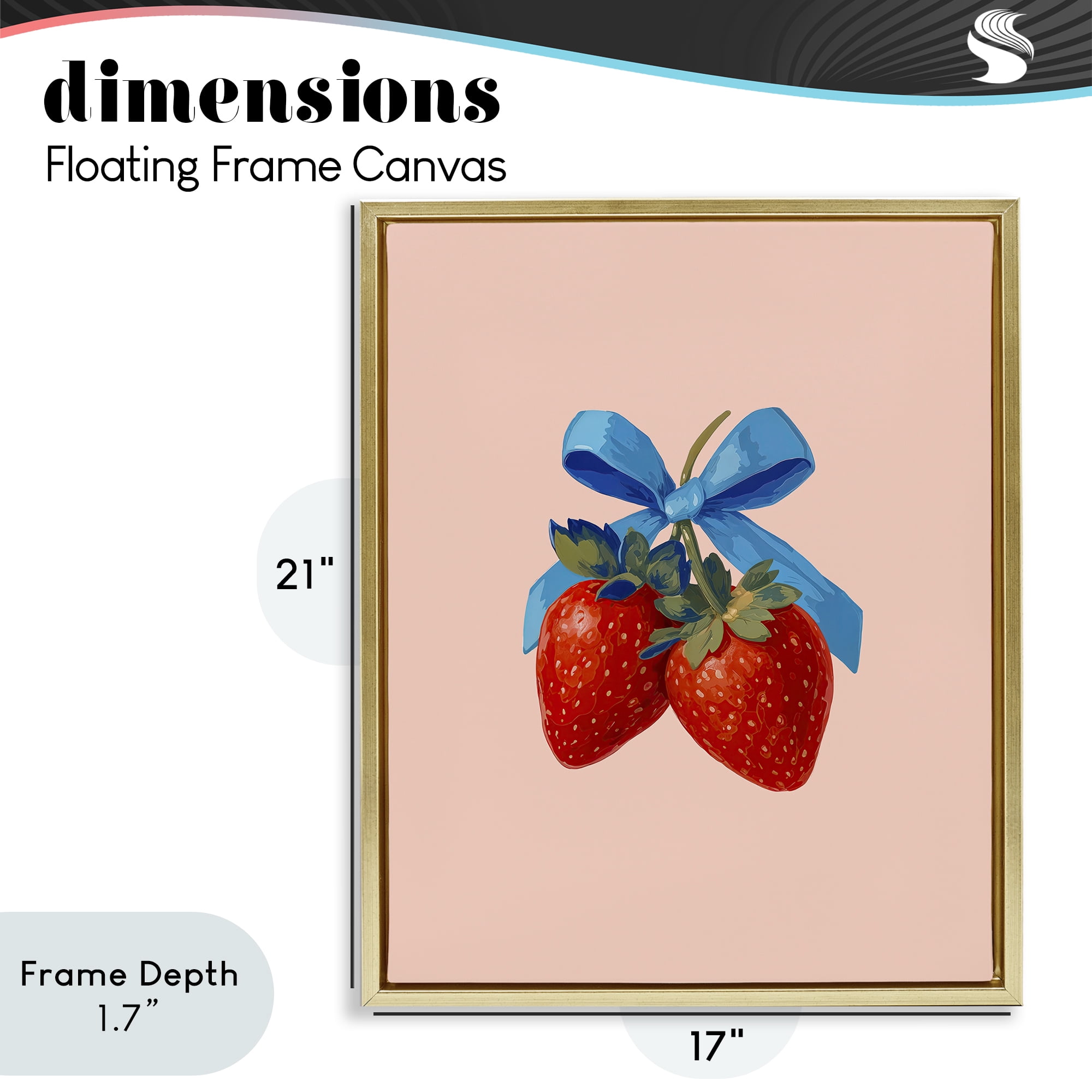 Stupell Industries Strawberry Pair with Blue Bow Gold Framed Floater Canvas Wall Art, design by Imagine It Images
