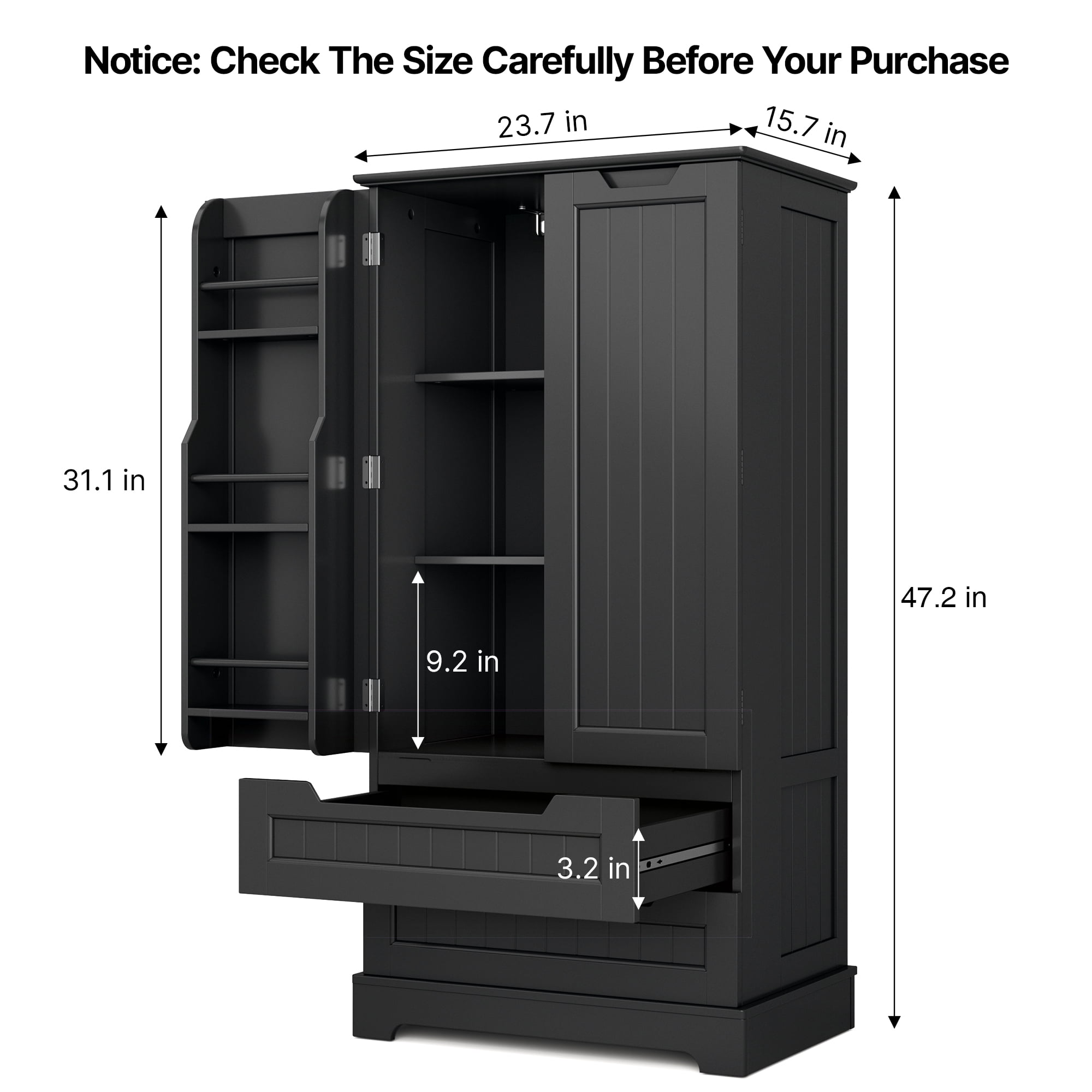 Pantry Cabinet Lofka 47" Kitchen Pantry Storage Cabinet with 2 Drawers, 8 Shelves and 2 Doors, Black